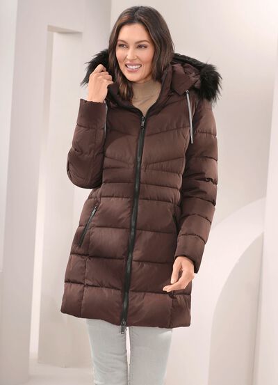 Longjacke mit abnehmbarem Kunstpelz-Besatz 