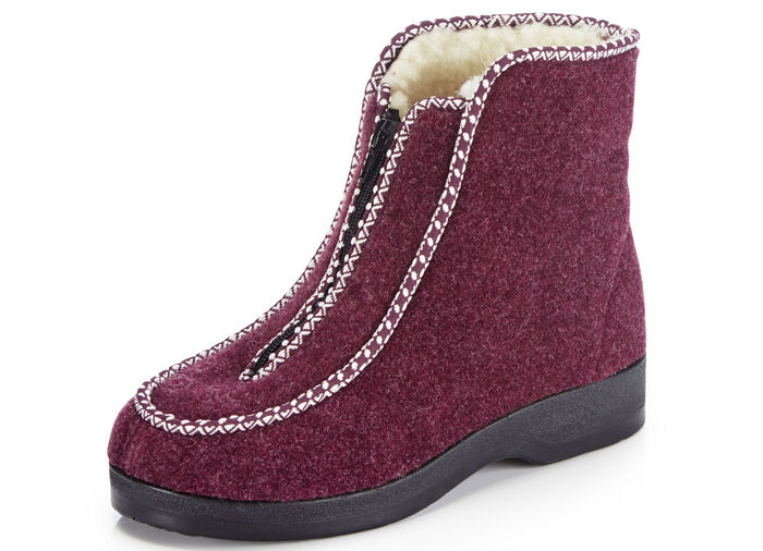 Warme Damen-Hausschuhe, Weite H, mit Rei&szlig;verschluss BORDEAUX