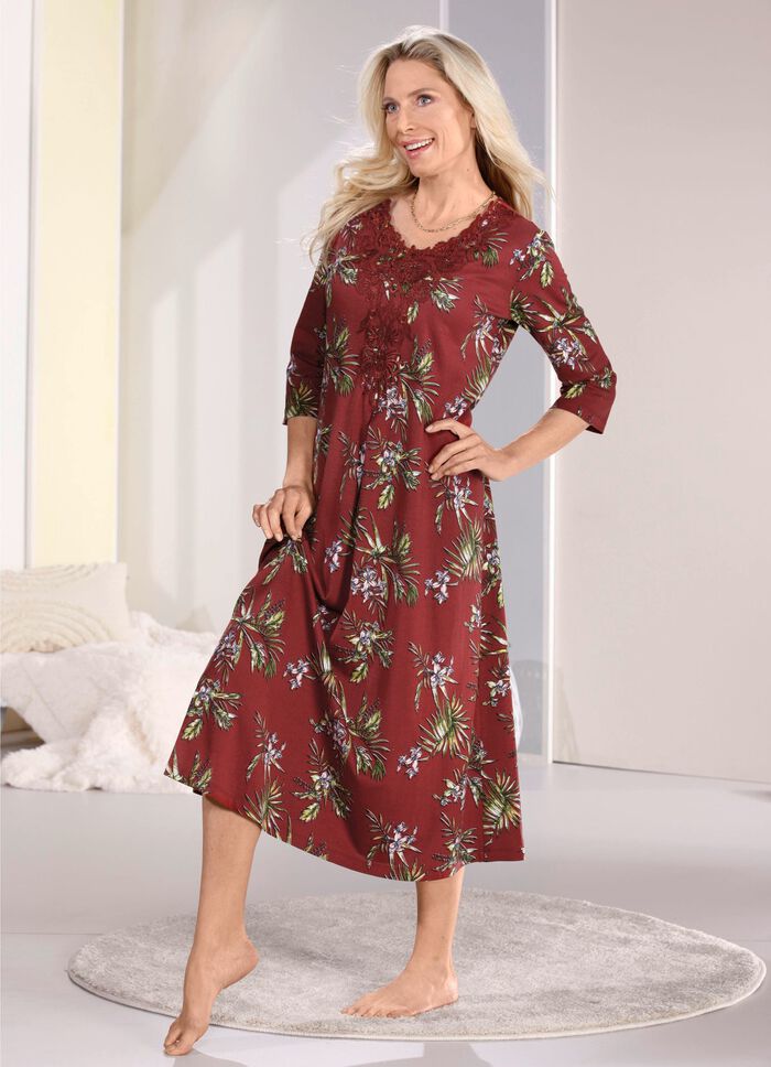 Laurina Nachthemd, kn&ouml;chellang mit gro&szlig;z&uuml;giger Motivspitze  