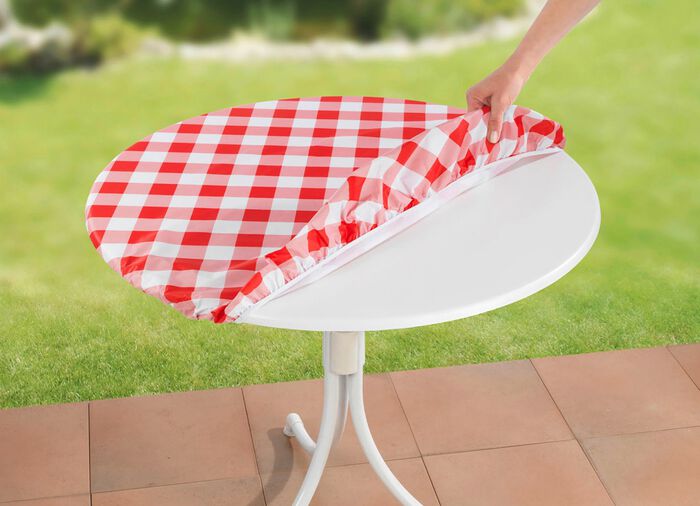 Spann-Tischdecke mit rustikalem Karo-Dessin ROT-WEISS