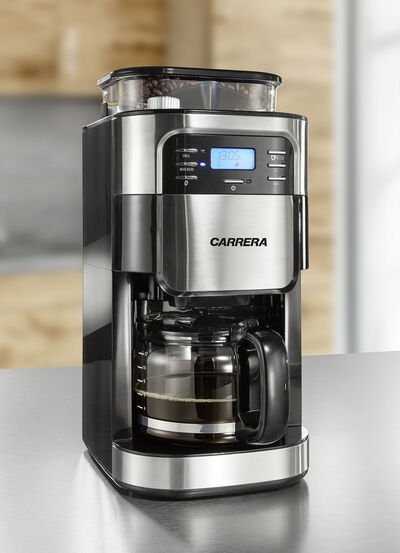 „Carrera" Aroma PlusEdelstahl-Kaffeemaschine mit Mahlwerk 