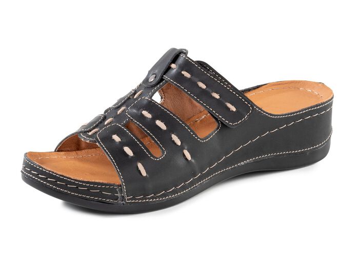 ELENA EDEN Pantolette aus Nappaleder mit Kontrast-Durchz&uuml;gen SCHWARZ