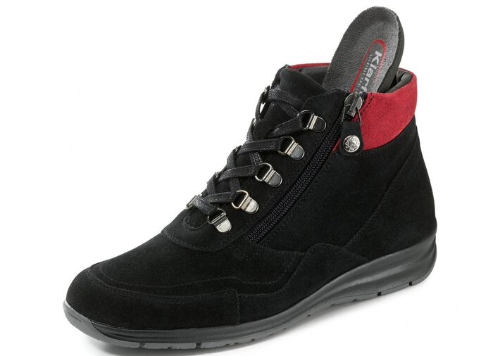 Schn&uuml;r-Bootie mit praktischem Seitenei&szlig;verschluss SCHWARZ-ROT