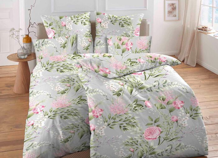 Biberna Bettw&auml;sche-Garnitur in Renforc&eacute;-Qualit&auml;t GRAU-BUNT