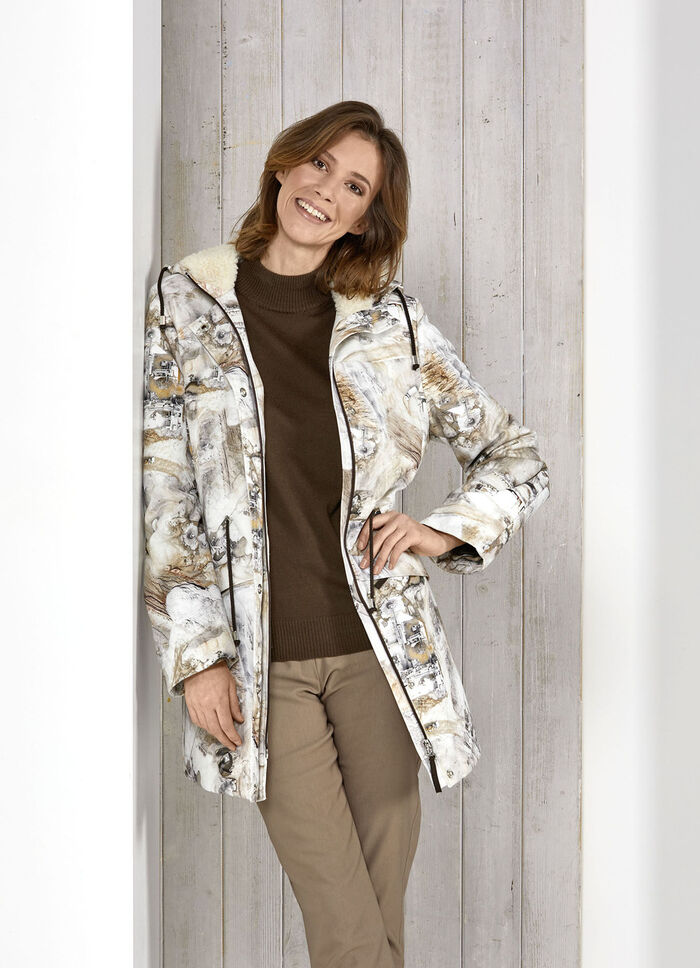 Kurzmantel mit Teddy-Innenausstattung in der festen Kapuze 