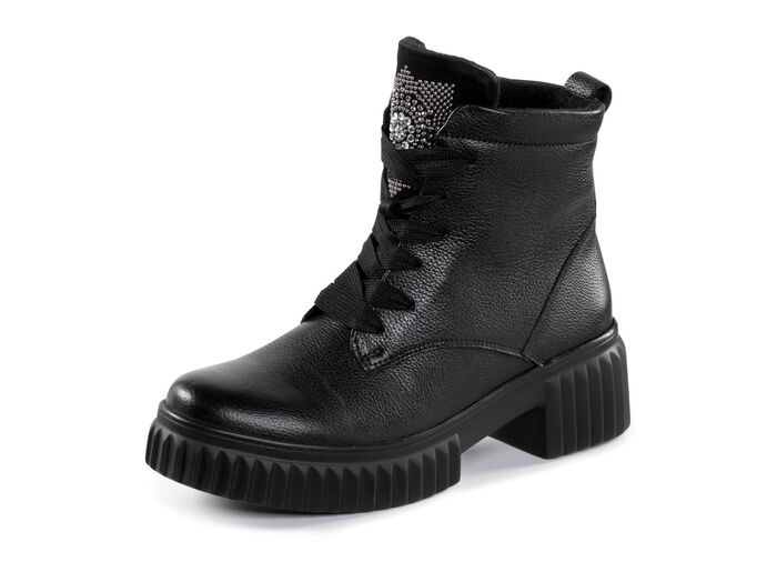 Waldl&auml;ufer Schn&uuml;r-Bootie mit effektvollen Glitzer-Steinchen SCHWARZ