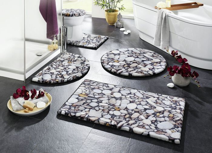 Pflegeleichte und strapazierf&auml;hige Badgarnitur mit Kieselstein-Motiv NATUR