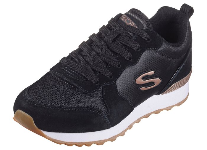 SKECHERS, sportliche Damen-Sneaker, aus Leder, Synthetik und Mesh SCHWARZ-ROS&Eacute;GOLD