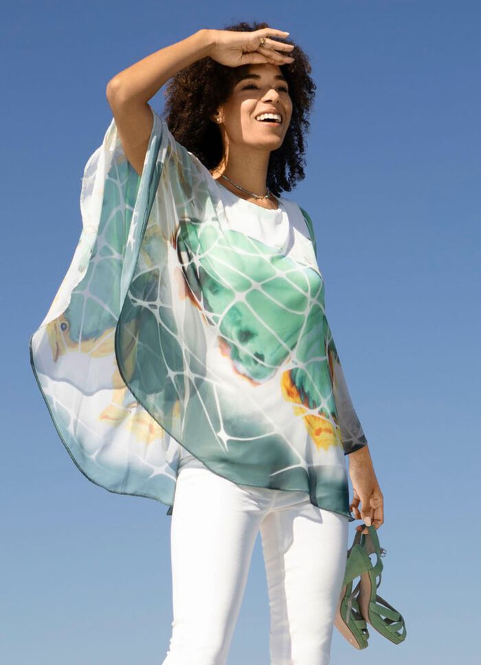 Poncho-Tunika mit eingearbeitetem Tr&auml;gershirt 