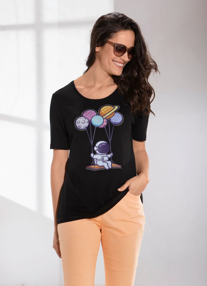 Shirt mit Strasszier im Vorderteil SCHWARZ