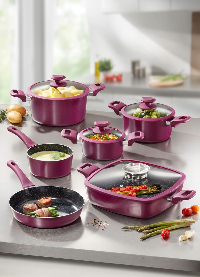 XXL-Topfset mit Antihaft-Keramikbeschichtung und Silikon-Glasdeckeln BEERE