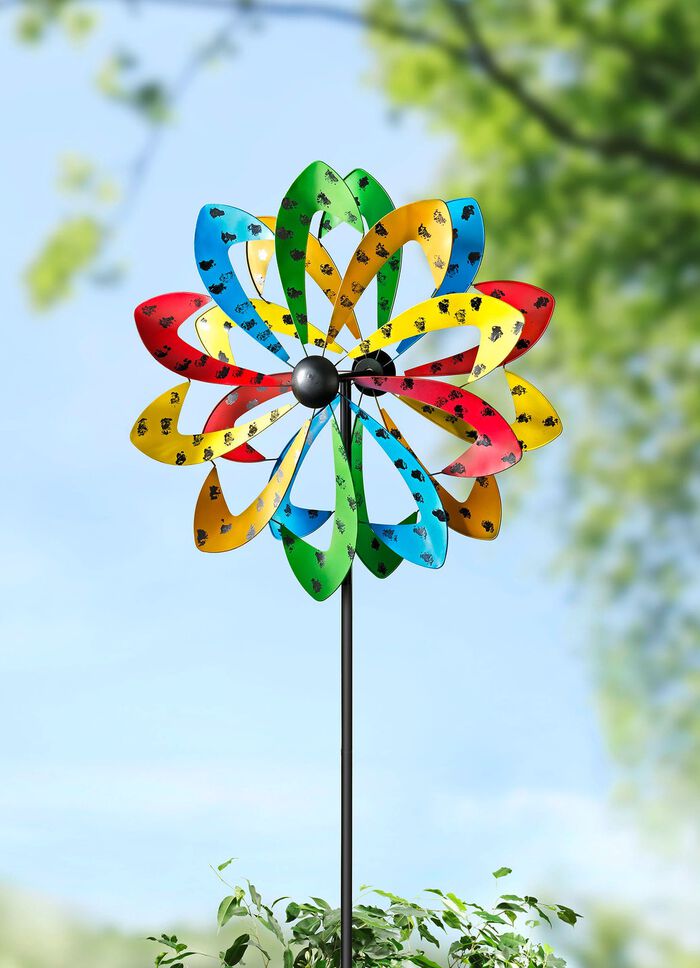 Doppel-Windrad aus Metall mit Erdspie&szlig; 