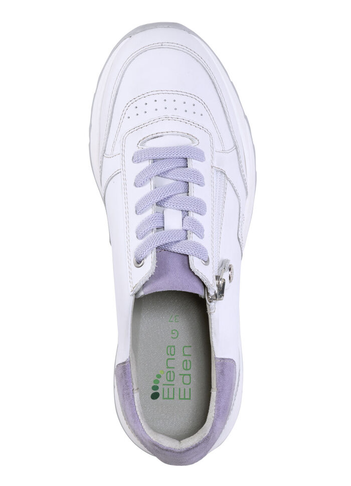 ELENA EDEN Schn&uuml;rschuh aus Nappaleder mit Velours-Bes&auml;tzen WEISS-FLIEDER