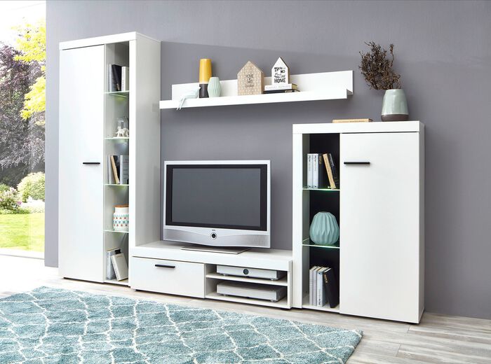 Wohnwand mit LED-Beleuchtung WEISS