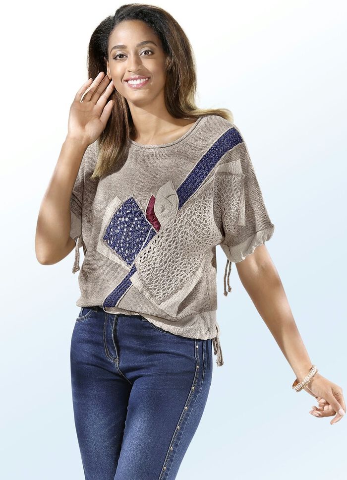 Pulli mit Leinen SAND-KIESEL-JEANSBLAU