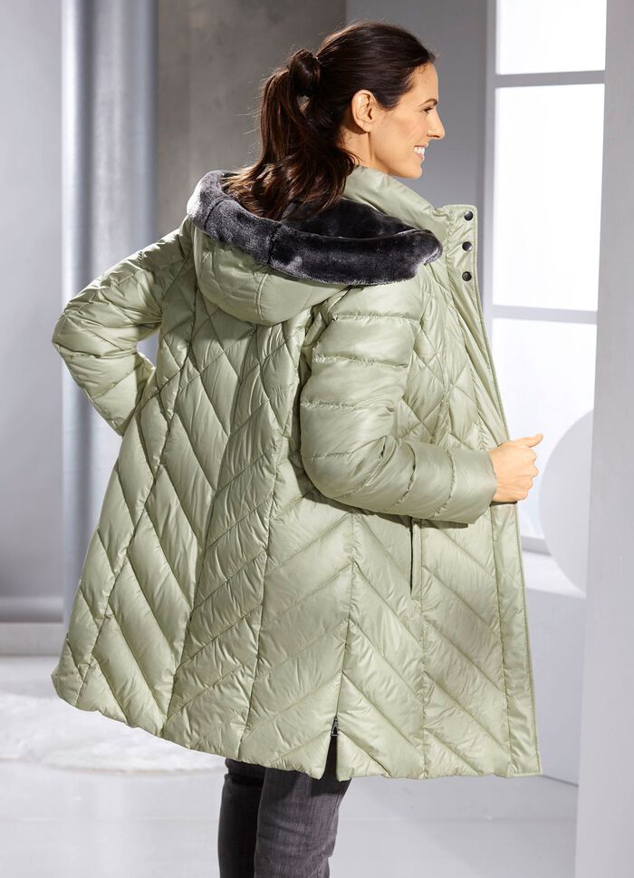 Daunen-Kurzmantel mit abnehmbarer Kapuze 