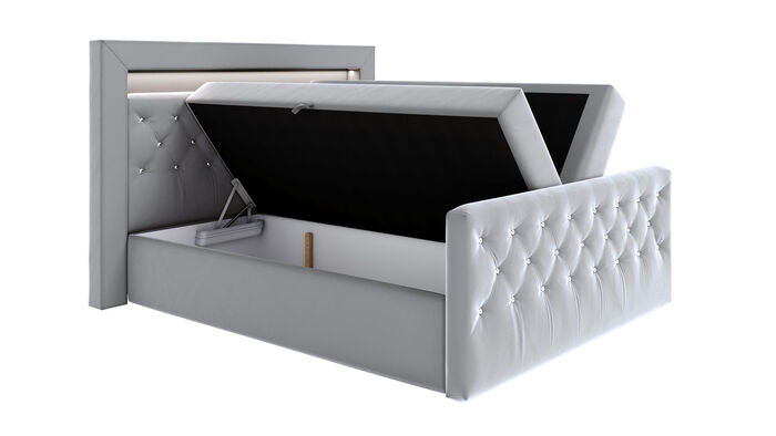 Boxspringbett mit LED-Beleuchtung und Topper GRAU