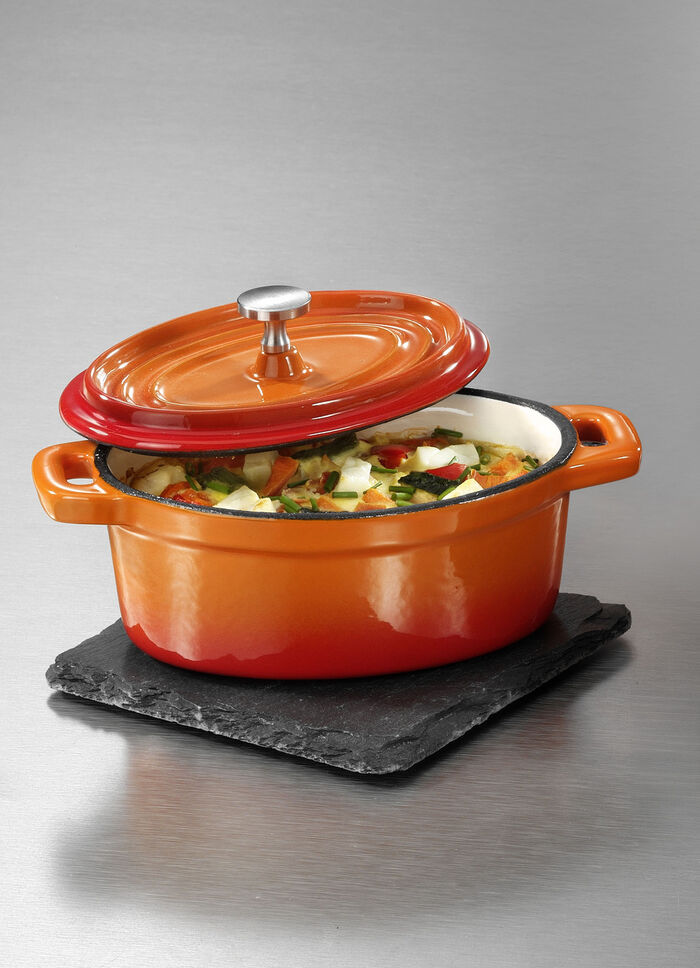 &bdquo;GSW&ldquo; Mini Serviert&ouml;pfchen aus Gusseisen ORANGE
