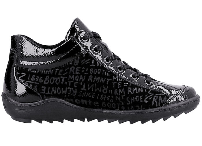 Remonte Schnür-Bootie aus Crashlack SCHWARZ