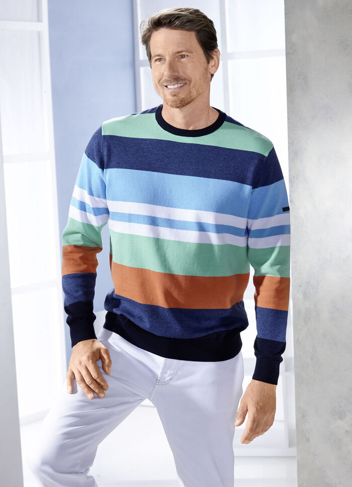 Modischer Rundhalspullover JEANSBLAU-BLAU-MINT