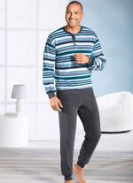 Schlafanzug aus Frottierstretch, mit Knopfleiste und B&uuml;ndchenabschl&uuml;ssen 