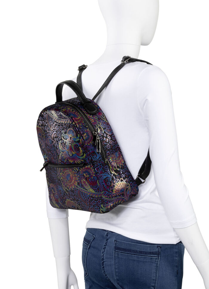 Laurina Rucksack aus bedrucktem Kalbleder SCHWARZ-BUNT