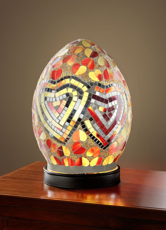 Tischleuchte mit Mosaik aus Glasstücken WEISS-PINK