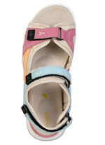 Waldläufer, bequeme Damen-Sandalen, Weite H, mit herausnehmbarem Fußbett PINK-ORANGE-BLAU