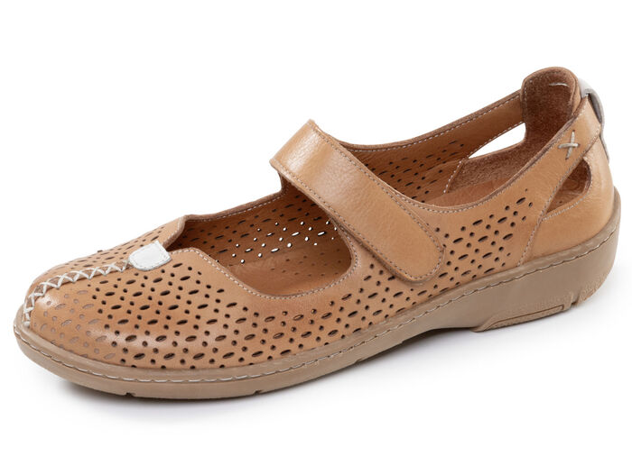 ELENA EDEN, sommerliche Damen-Slipper, Weite G, mit herausnehmbarem Fu&szlig;bett COGNAC