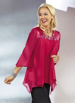 2-teiliges Blusen-Set mit glänzendem Satin-Besatz FUCHSIA