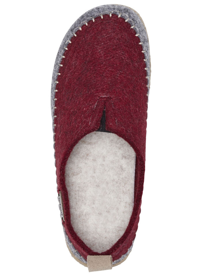 Laurina Wollfilz-Hausschuh mit Veloursbesatz BORDEAUX-GRAU