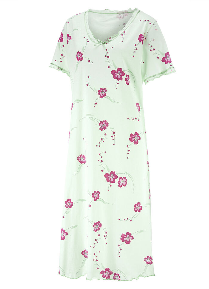 Nachthemd, Kurzarm mit V-Ausschnitt LINDGRÜN-BUNT