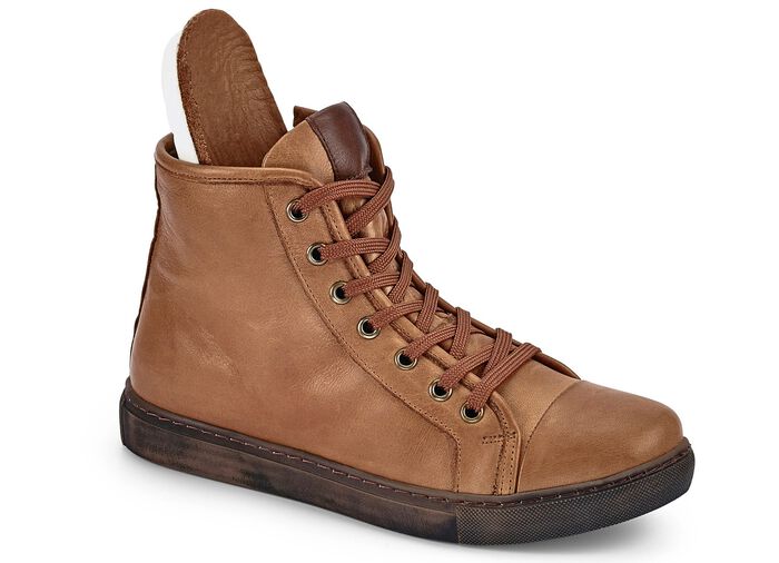 Andrea Conti, klassiche Damen-Stiefeletten, Winterschuhe, mit herausnehmbarem Fu&szlig;bett COGNAC