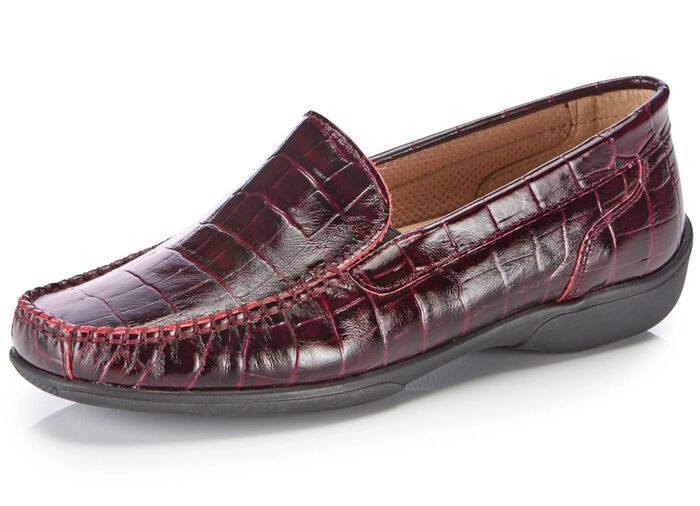 ELENA EDEN Mokassin-Slipper aus krokogepr&auml;gtem Chevreauleder BORDEAUX
