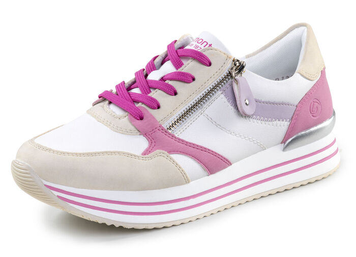 Remonte Schn&uuml;r-Sneaker aus Nappaleder CREME-BUNT