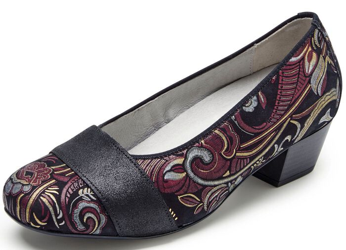 Waldl&auml;ufer, bequeme Damen-Pumps, Weite K, mit herausnehmbarem Fu&szlig;bett SCHWARZ-BUNT