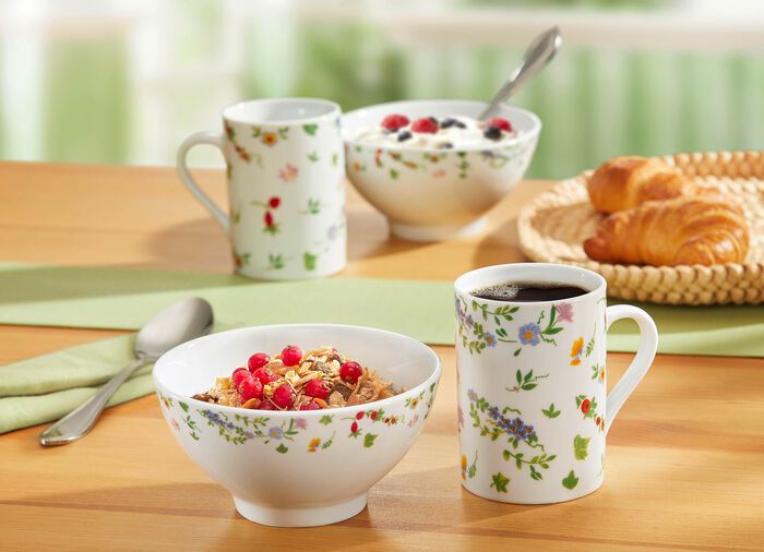 Porzellan-Geschirr Millefiori aus hochwertigem wei&szlig;en Porzellan 