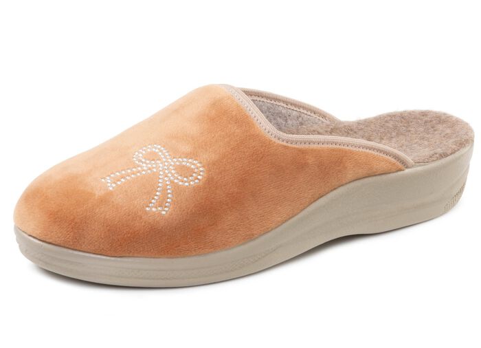 Zweierpack, klassische Damen-Hausschuhe, Weite G, mit funkelnden Glitzersteinchen 1X BORDEAUX, 1X CAMEL