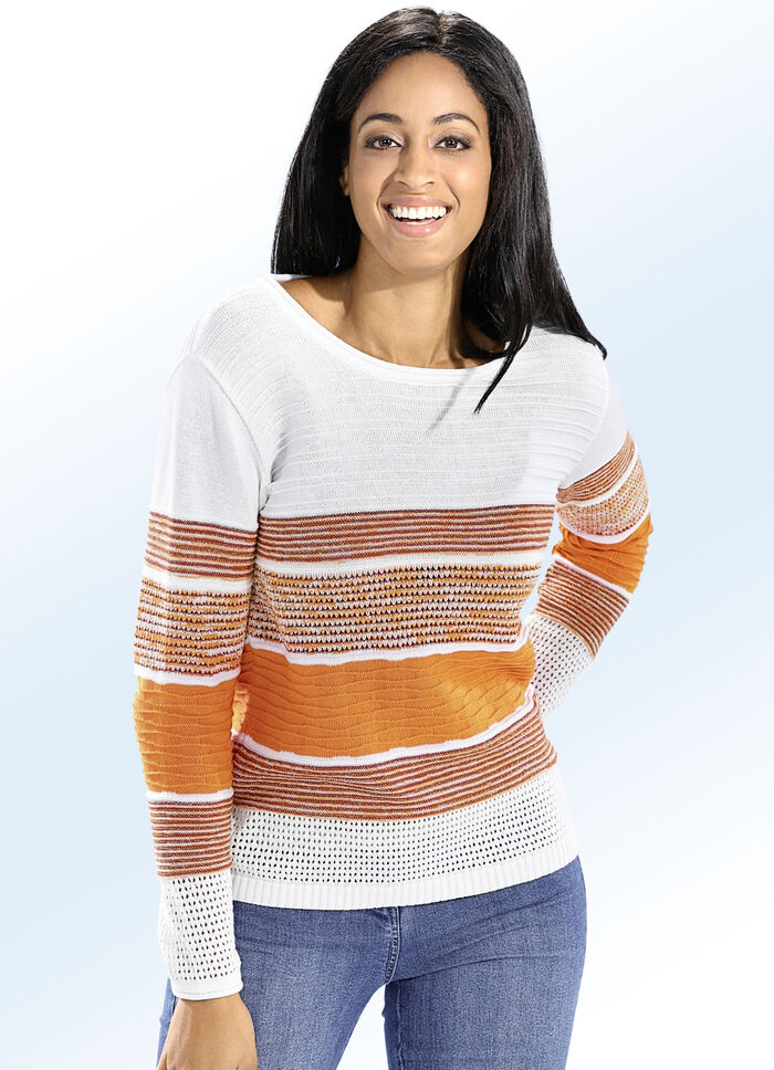 Pullover in Strukturmix mit Glitzerakzenten ECRU-ORANGE-MULTICOLOR