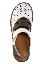 ELENA EDEN Slipper aus teilweise gepr&auml;gtem Nappaleder WEISS-GRAU