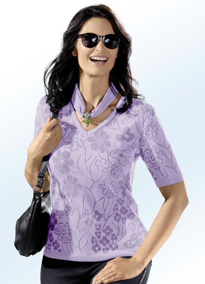 Pulli mit edler Jacquard-Musterung FLIEDER-ECRU