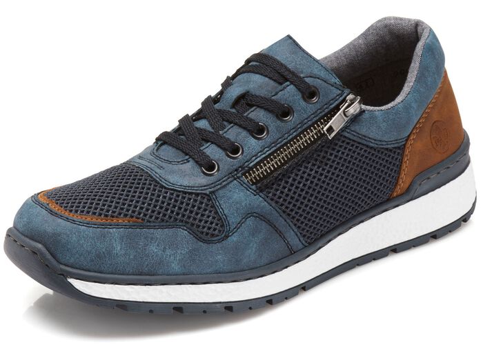 Rieker, bequeme Herren-Sneaker, Weite H, mit herausnehmbarem Fu&szlig;bett BLAU-BRAUN