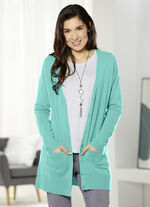 Long-Strickjacke in sehr weichem Feinstrick JADEGRÜN