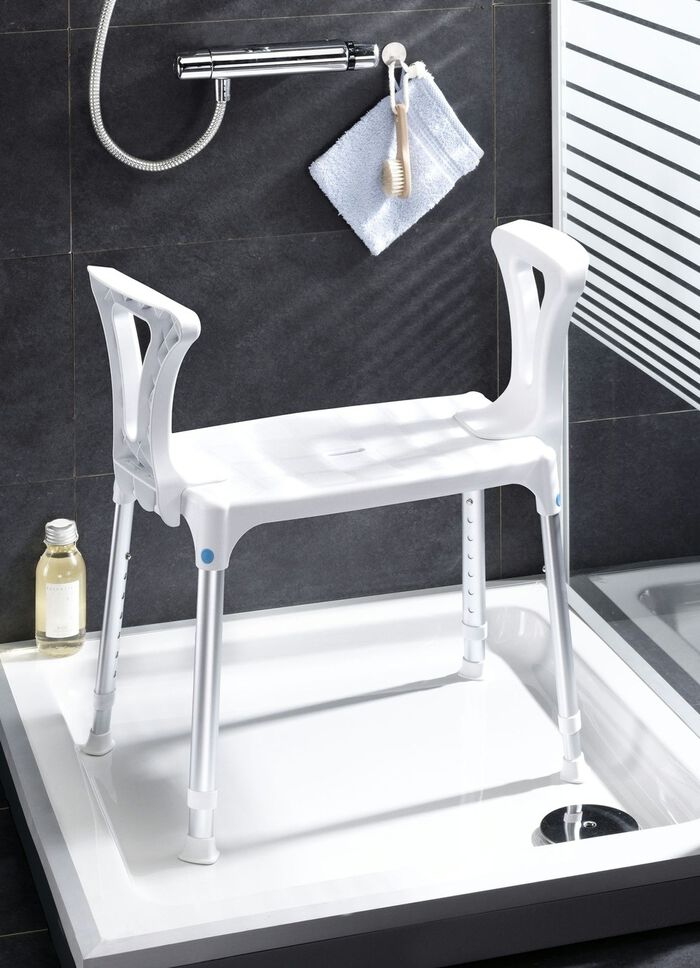 7-fach h&ouml;henverstellbarer Duschhocker mit Armlehnen 