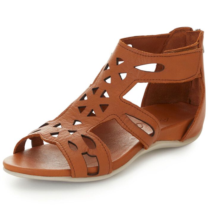 Andrea Conti, modische Damen-Sandalen, aus Leder COGNAC