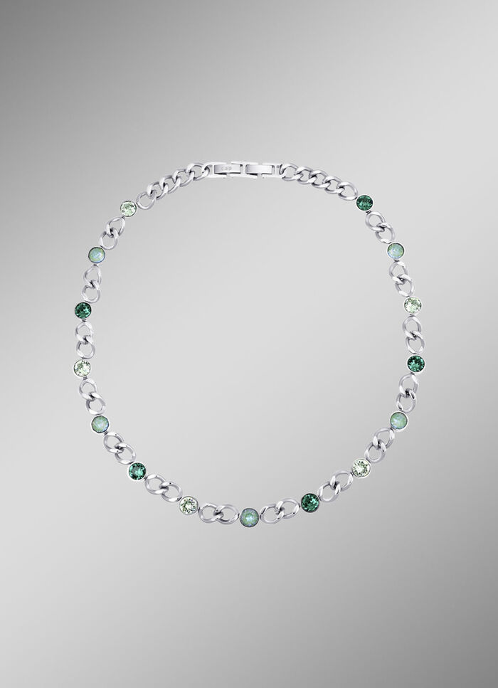 Halskette mit gr&uuml;nen Kristallen 
