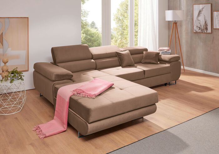 Polsterm&ouml;bel mit Funktion und verstellbaren Kopfst&uuml;tzen HELLBRAUN