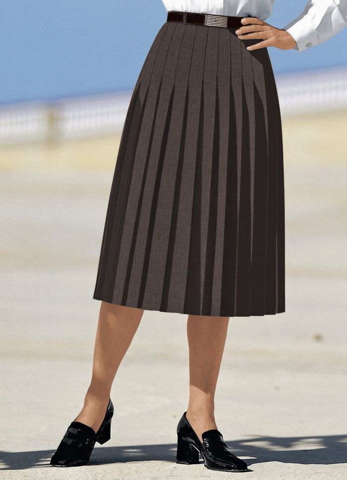 Rock mit figurgünstigen Rundumfalten DUNKELBRAUN