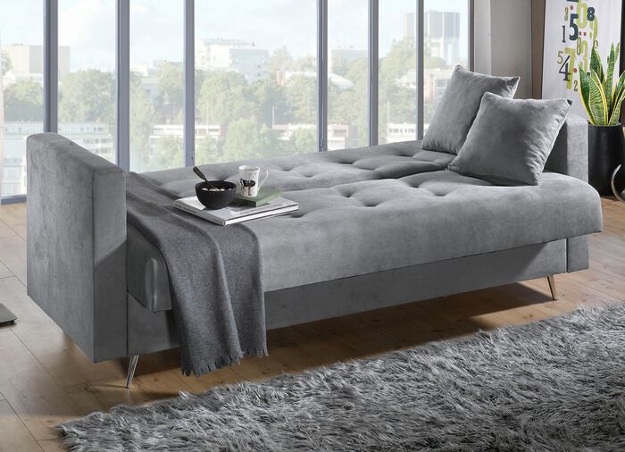 Schlafsofa auf Chromf&uuml;&szlig;en mit Bettkasten 
