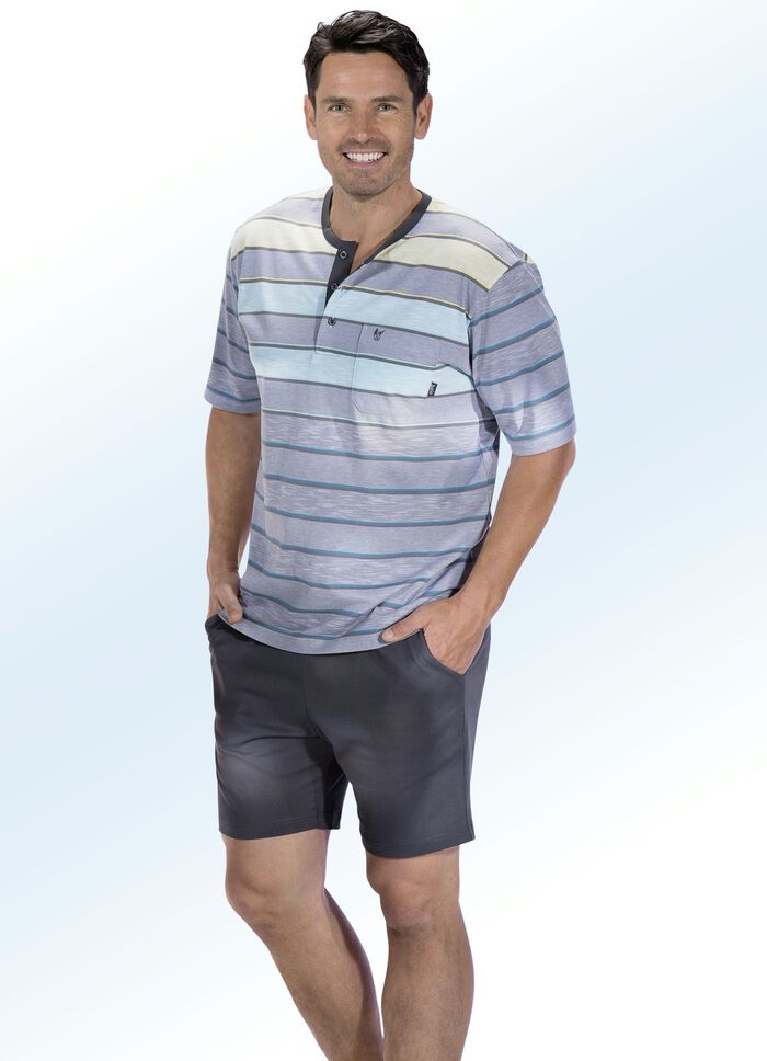 Hajo Klima Komfort Shorty mit garngef&auml;rbtem Ringeldessin, Knopfleiste, Brusttasche 